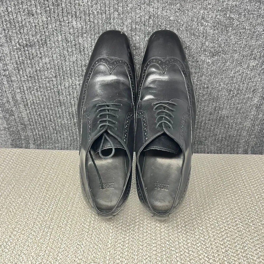 BOSS Hugo Boss Wingtip Oxford Dress Shoes Black Leather Mens Size 10 US